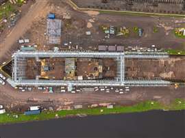 A birds-eye view of the scaffold in situ at the Fraser shipyards on the shores of Lake Superior