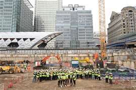 Crews celebrate start of One North Quay construction (Image: Canary Wharf Group)