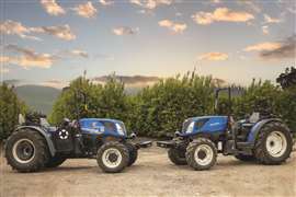 Bluewhite is working with New Holland to outfit the latter company’s T4 fruit and vineyard tractors for work in orchards, vineyards and other permanent crop operations. The tractors can operate in row widths from 3.5 ft. 